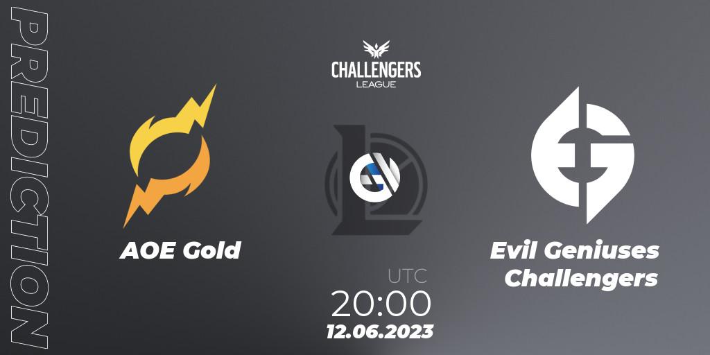 Pronósticos AOE Gold - Evil Geniuses Challengers. 12.06.2023 at 20:00. North American Challengers League 2023 Summer - Group Stage - LoL