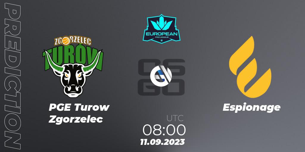 Pronósticos PGE Turow Zgorzelec - Espionage. 11.09.2023 at 08:00. European Pro League Season 10 - Counter-Strike (CS2)