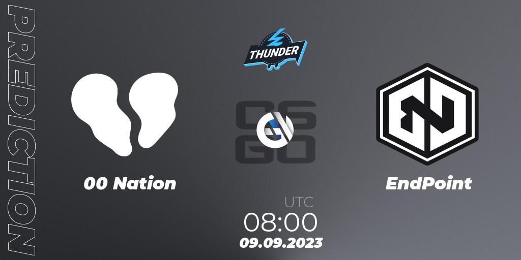 Pronósticos 00 Nation - EndPoint. 09.09.2023 at 08:00. Thunderpick World Championship 2023: European Series #2 - Counter-Strike (CS2)