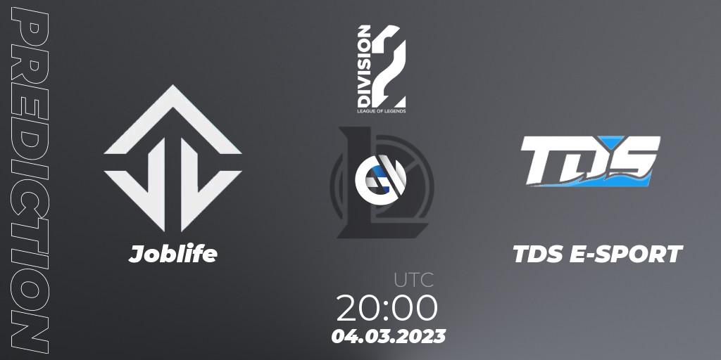 Pronósticos Joblife - TDS E-SPORT. 04.03.2023 at 20:00. LFL Division 2 Spring 2023 - Group Stage - LoL
