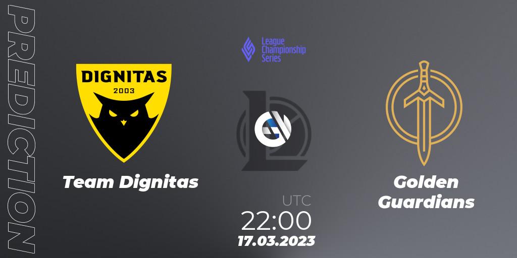 Pronósticos Team Dignitas - Golden Guardians. 17.02.2023 at 02:00. LCS Spring 2023 - Group Stage - LoL