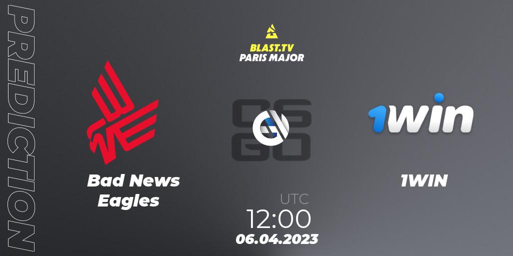 Pronósticos Bad News Eagles - 1WIN. 06.04.2023 at 12:10. BLAST.tv Paris Major 2023 Europe RMR A - Counter-Strike (CS2)
