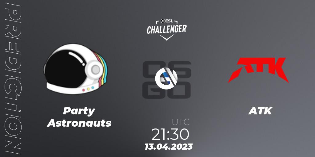 Pronósticos Party Astronauts - ATK. 13.04.2023 at 21:30. ESL Challenger Katowice 2023: North American Qualifier - Counter-Strike (CS2)