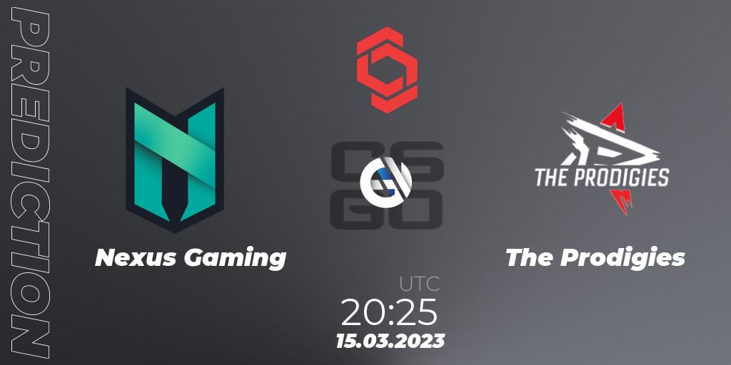 Pronósticos Nexus Gaming - The Prodigies. 15.03.2023 at 20:25. CCT Central Europe Series 5 Closed Qualifier - Counter-Strike (CS2)