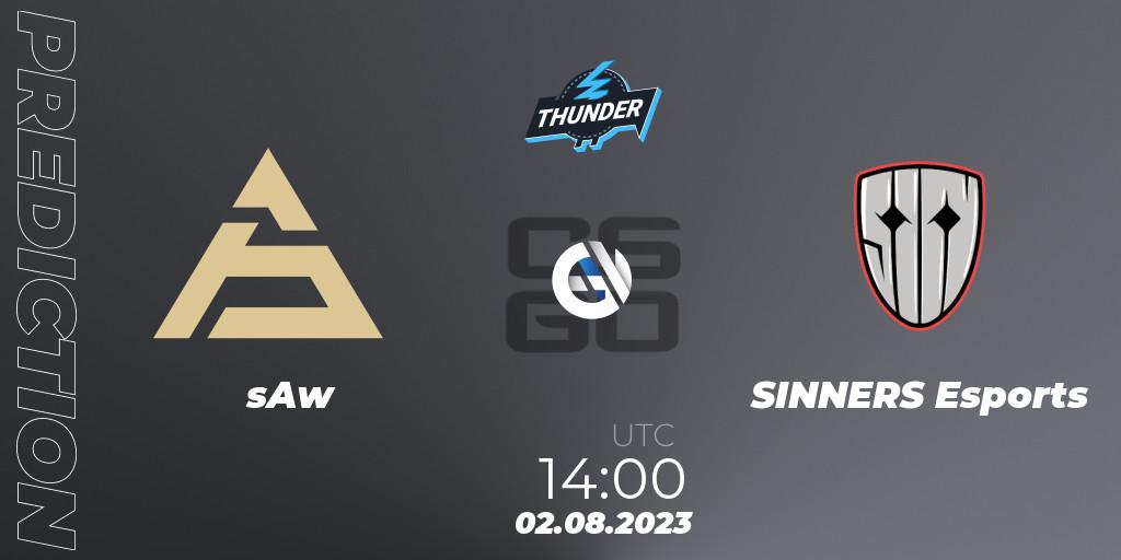 Pronósticos sAw - SINNERS Esports. 02.08.2023 at 14:40. Thunderpick World Championship 2023: European Qualifier #1 - Counter-Strike (CS2)