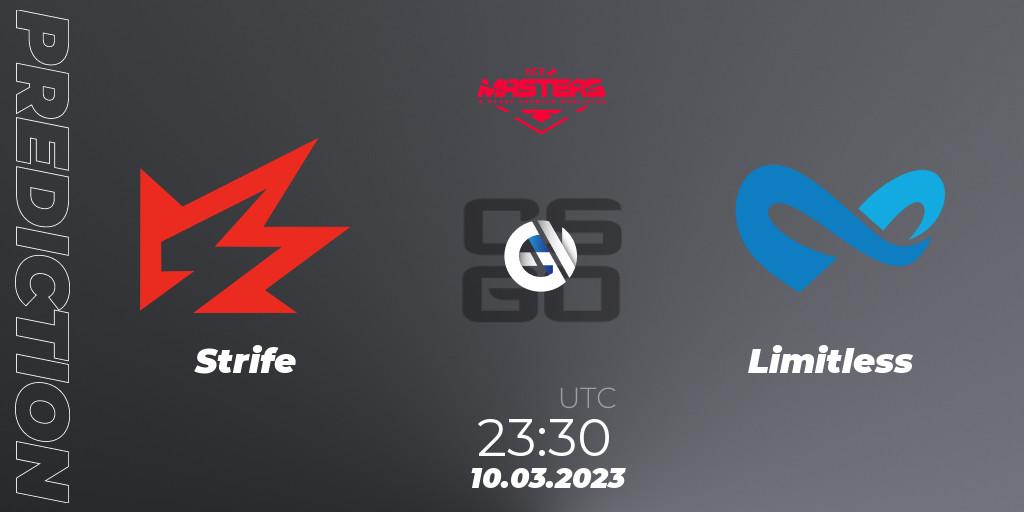 Pronósticos Strife - Limitless. 10.03.2023 at 23:30. Ace North American Masters Spring 2023 - BLAST Premier Qualifier - Counter-Strike (CS2)