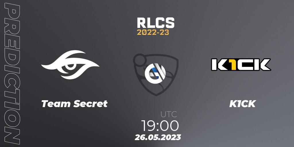 Pronósticos Team Secret - K1CK. 26.05.2023 at 19:00. RLCS 2022-23 - Spring: South America Regional 2 - Spring Cup - Rocket League