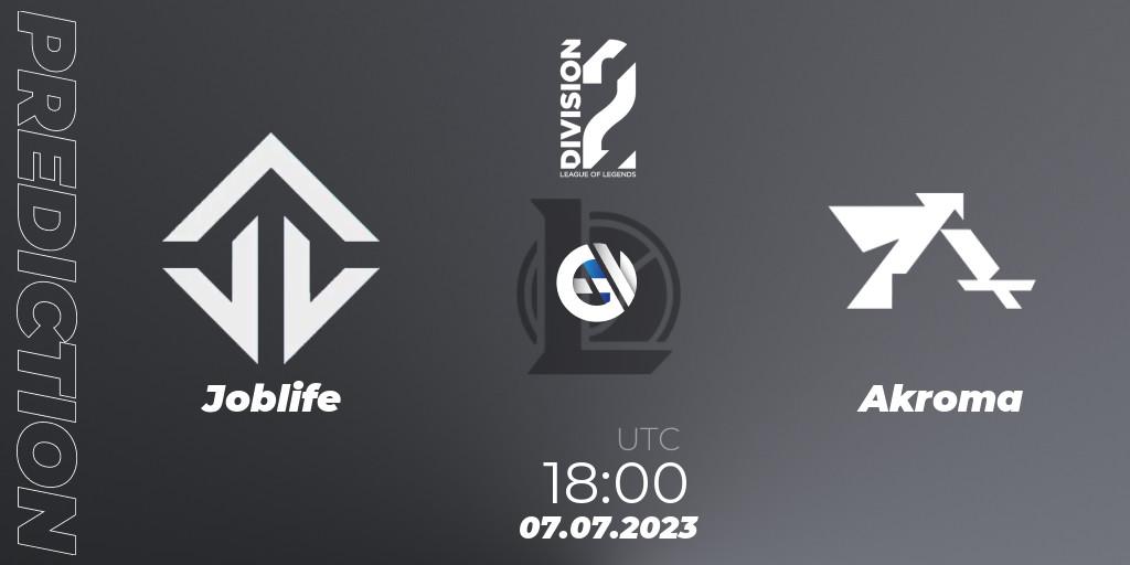 Pronósticos Joblife - Akroma. 07.07.2023 at 18:00. LFL Division 2 Summer 2023 - Group Stage - LoL