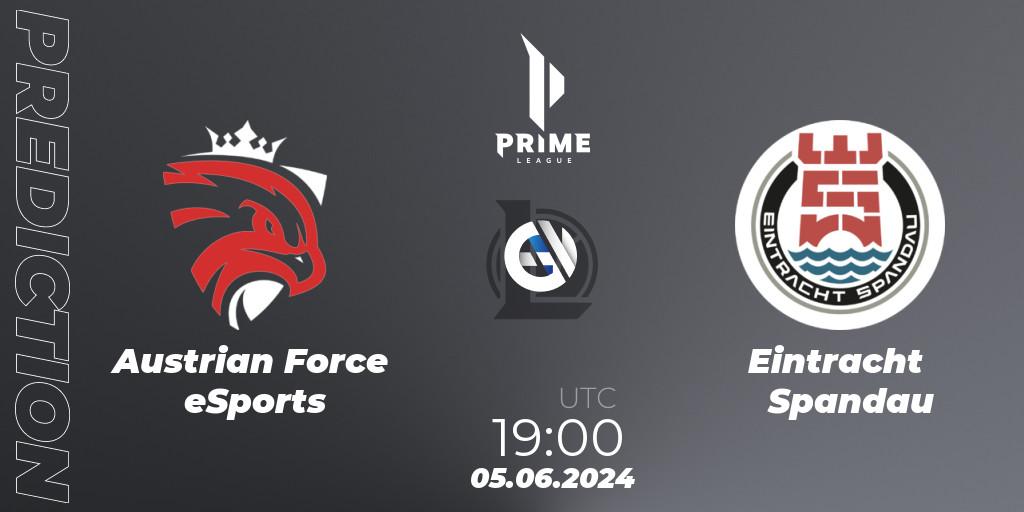 Pronósticos Austrian Force eSports - Eintracht Spandau. 05.06.2024 at 19:00. Prime League Summer 2024 - LoL