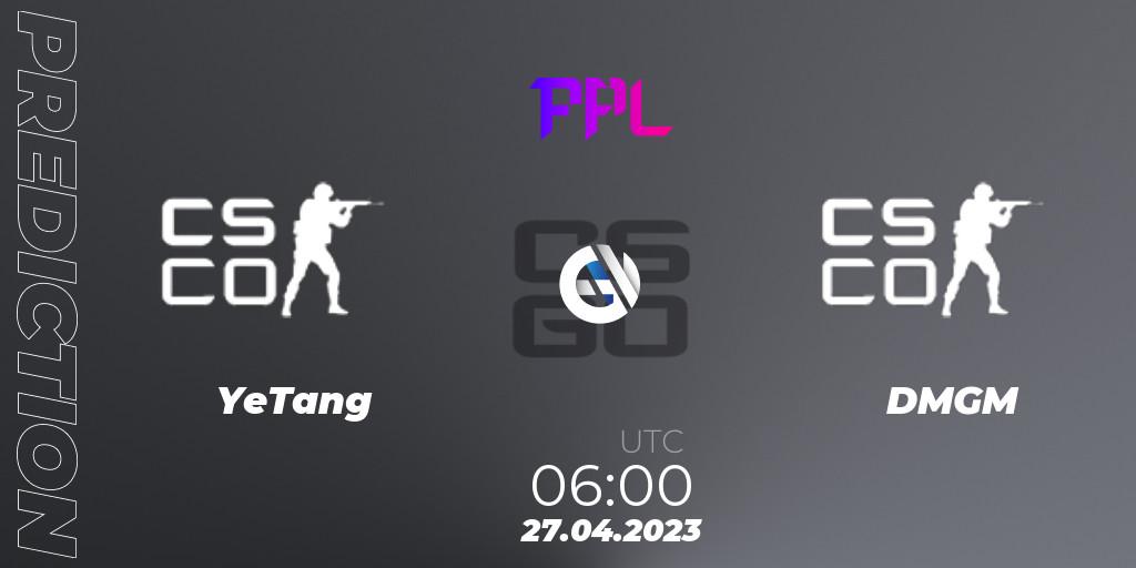 Pronósticos YeTang - DMGM. 27.04.2023 at 06:00. Perfect World Arena Premier League Season 4: Challenger Division - Counter-Strike (CS2)