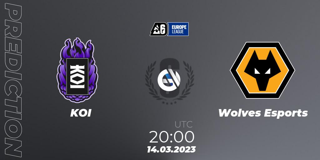 Pronósticos KOI - Wolves Esports. 14.03.2023 at 20:15. Europe League 2023 - Stage 1 - Rainbow Six