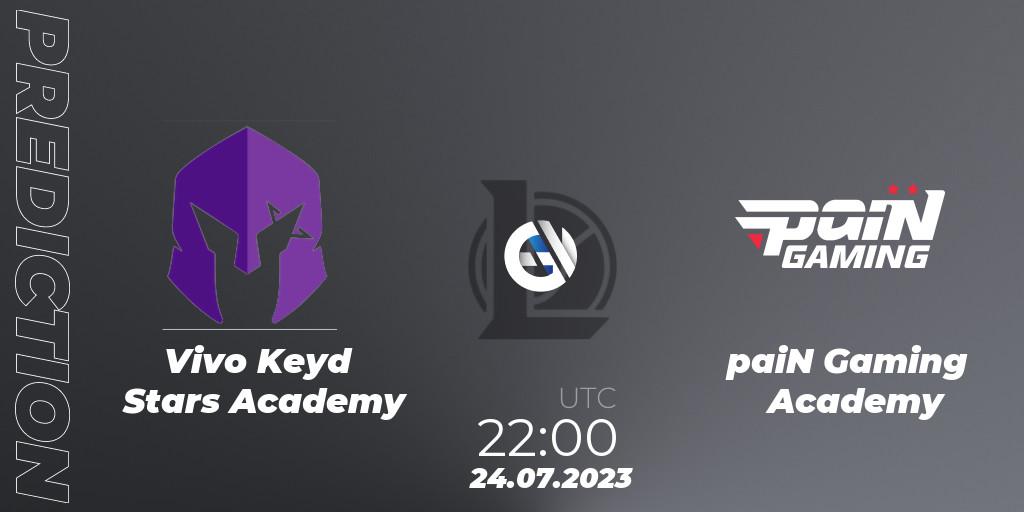Pronósticos Vivo Keyd Stars Academy - paiN Gaming Academy. 24.07.2023 at 22:00. CBLOL Academy Split 2 2023 - Group Stage - LoL