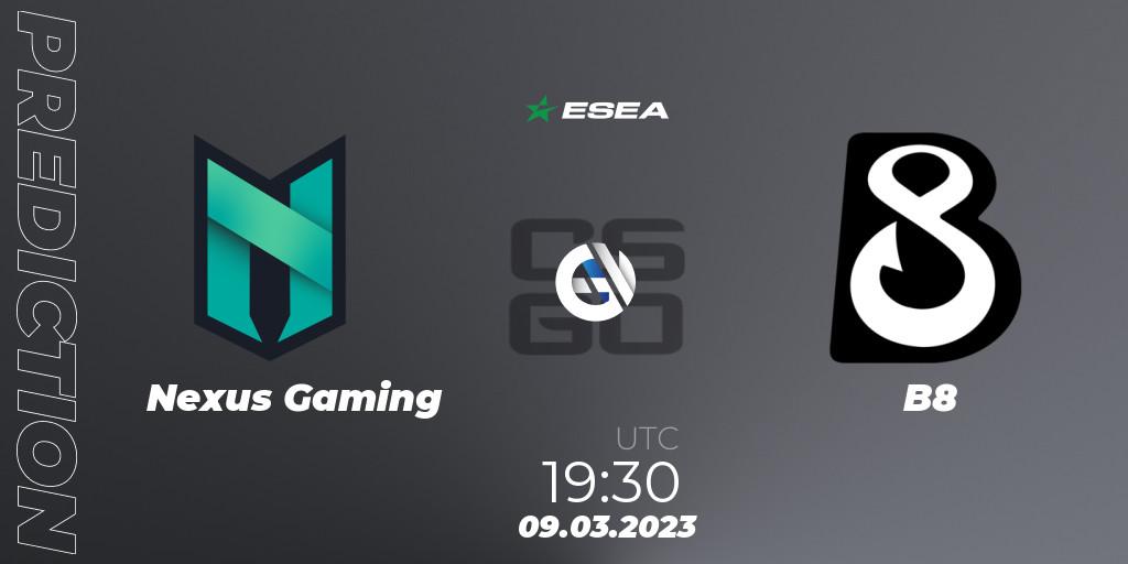 Pronósticos Nexus Gaming - B8. 09.03.2023 at 18:30. ESEA Season 44: Advanced Division - Europe - Counter-Strike (CS2)