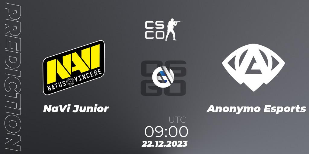 Pronósticos NaVi Junior - Anonymo Esports. 22.12.2023 at 09:00. European Pro League Season 13: Division 2 - Counter-Strike (CS2)
