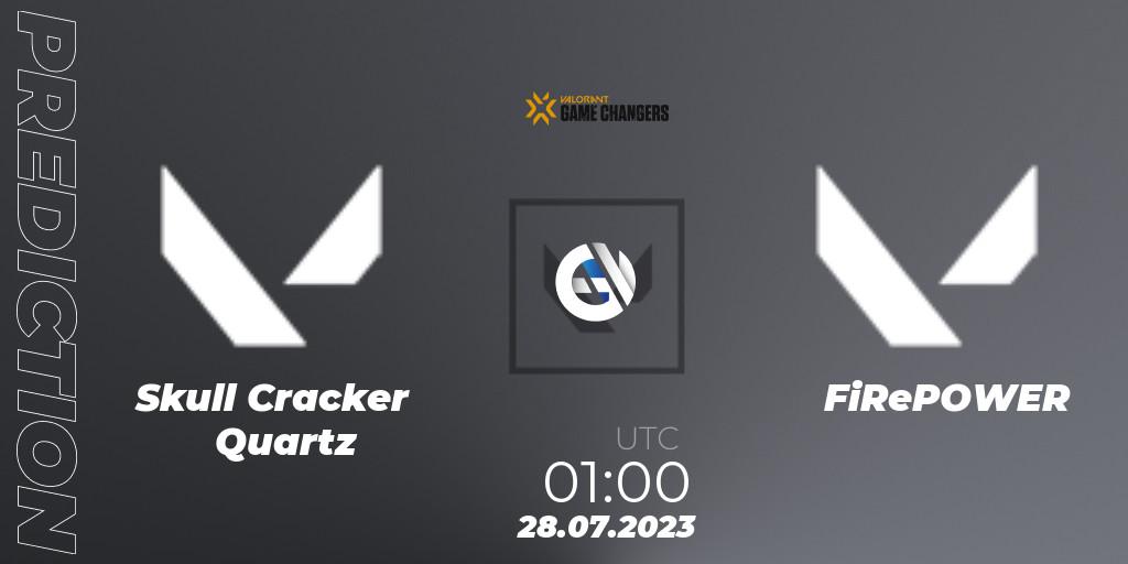 Pronósticos Skull Cracker Quartz - FiRePOWER. 28.07.2023 at 01:00. VCT 2023: Game Changers Latin America North - VALORANT