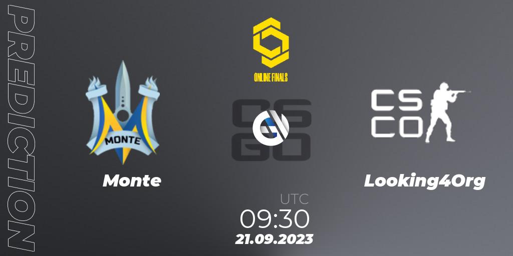 Pronósticos Monte - Looking4Org. 21.09.2023 at 09:30. CCT Online Finals #3 - Counter-Strike (CS2)