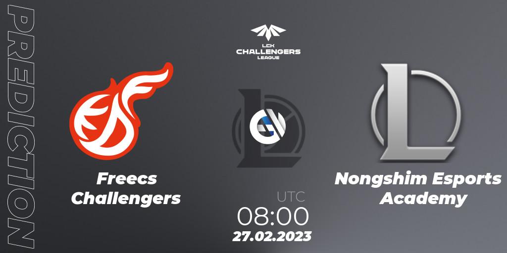 Pronósticos Freecs Challengers - Nongshim Esports Academy. 27.02.2023 at 08:00. LCK Challengers League 2023 Spring - LoL