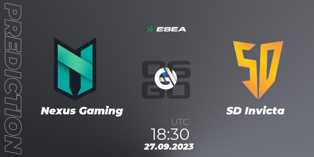 Pronósticos Nexus Gaming - SD Invicta. 27.09.2023 at 17:00. ESEA Advanced Season 46 Europe - Counter-Strike (CS2)