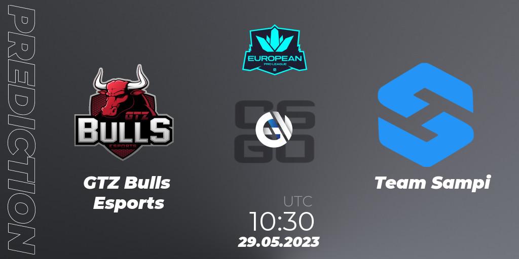 Pronósticos GTZ Bulls Esports - Team Sampi. 29.05.2023 at 12:00. European Pro League Season 8 - Counter-Strike (CS2)