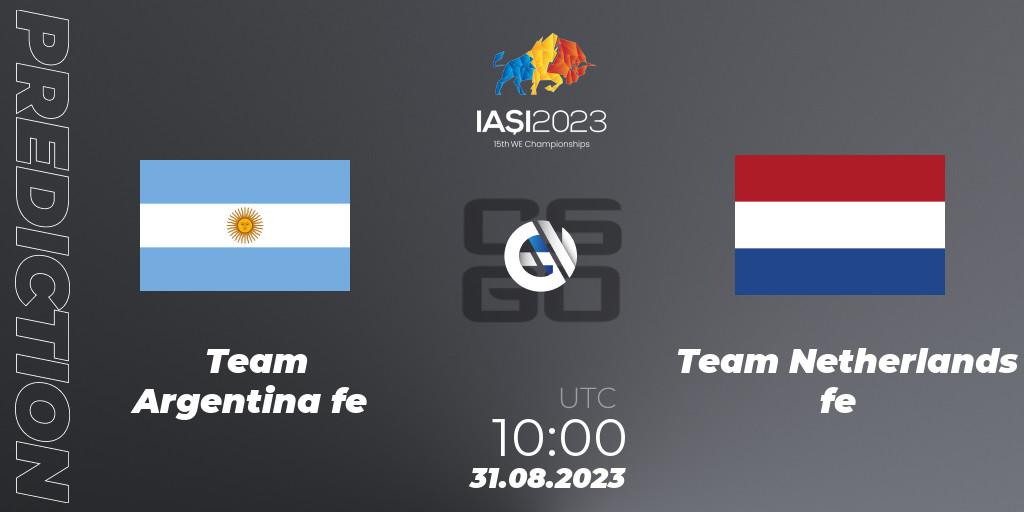 Pronósticos Team Argentina fe - Team Netherlands fe. 31.08.23. IESF Female World Esports Championship 2023 - CS2 (CS:GO)