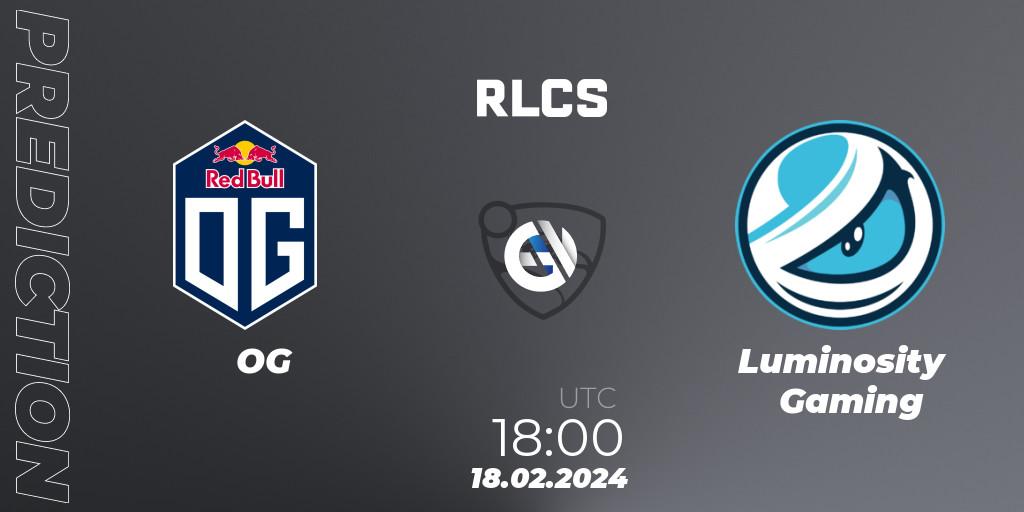 Pronósticos OG - Luminosity Gaming. 18.02.2024 at 18:00. RLCS 2024 - Major 1: North America Open Qualifier 2 - Rocket League