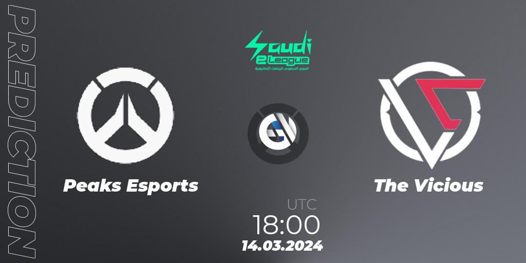 Pronósticos Peaks Esports - The Vicious. 14.03.2024 at 18:30. Saudi eLeague 2024 - Major 1 / Phase 2 - Overwatch