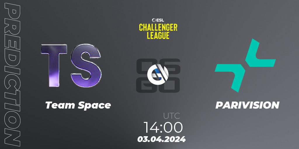 Pronósticos Team Space - PARIVISION. 03.04.2024 at 14:00. ESL Challenger League Season 47: Europe - Counter-Strike (CS2)