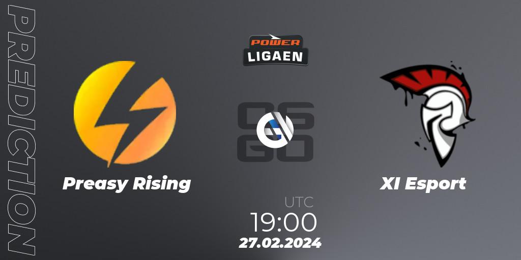 Pronósticos Preasy Rising - XI Esport. 27.02.2024 at 19:00. Dust2.dk Ligaen Season 25 - Counter-Strike (CS2)