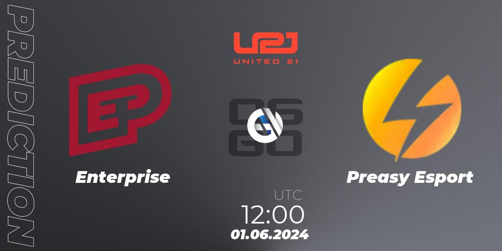 Pronósticos Enterprise - Preasy Esport. 01.06.2024 at 12:00. United21 Season 16 - Counter-Strike (CS2)