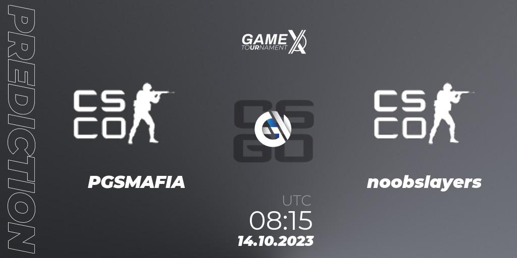 Pronósticos PGSMAFIA - noobslayers. 14.10.2023 at 09:00. GameX 2023 - Counter-Strike (CS2)
