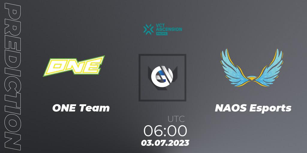 Pronósticos ONE Team - NAOS Esports. 03.07.2023 at 06:00. VALORANT Challengers Ascension 2023: Pacific - Group Stage - VALORANT