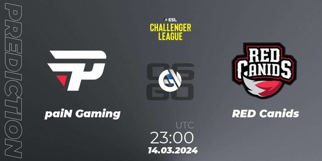 Pronósticos paiN Gaming - RED Canids. 08.05.2024 at 23:00. ESL Challenger League Season 47: South America - Counter-Strike (CS2)