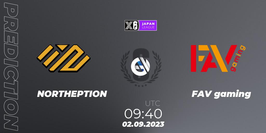 Pronósticos NORTHEPTION - FAV gaming. 02.09.23. Japan League 2023 - Stage 2 - Rainbow Six