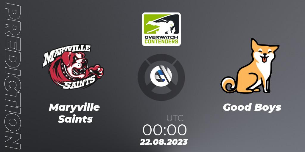 Pronósticos Maryville Saints - Good Boys. 22.08.2023 at 00:00. Overwatch Contenders 2023 Summer Series: North America - Overwatch