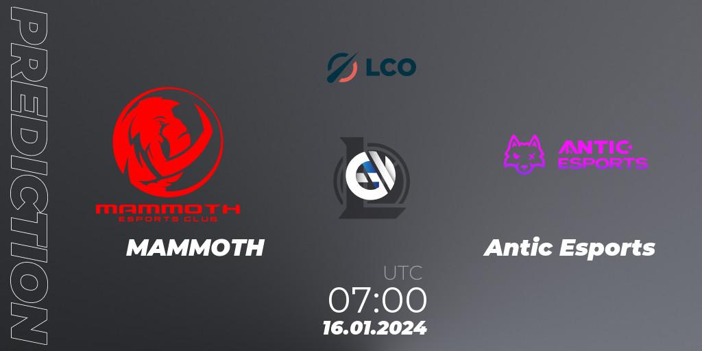 Pronósticos MAMMOTH - Antic Esports. 16.01.24. LCO Split 1 2024 - Group Stage - LoL