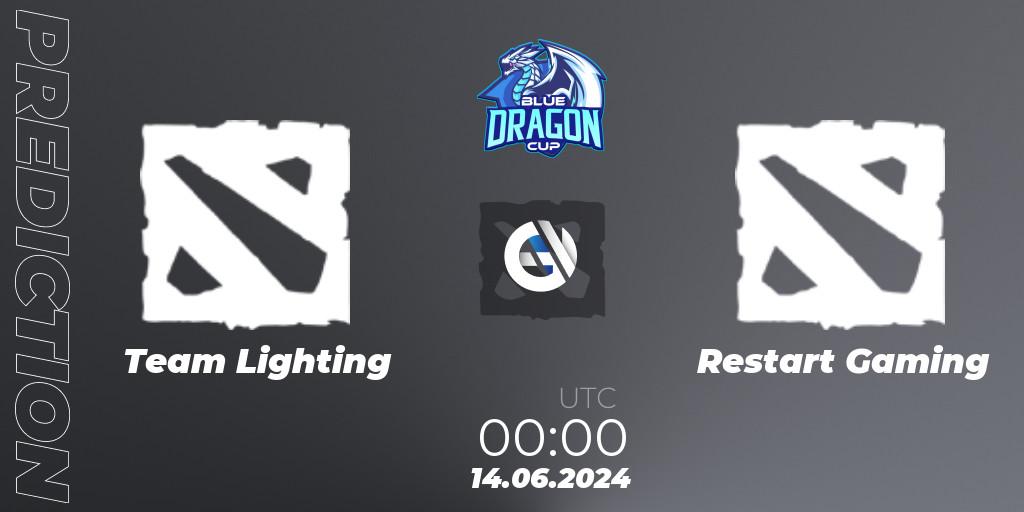 Pronósticos Team Lighting - Restart Gaming. 17.06.2024 at 00:00. Blue Dragon Cup - Dota 2