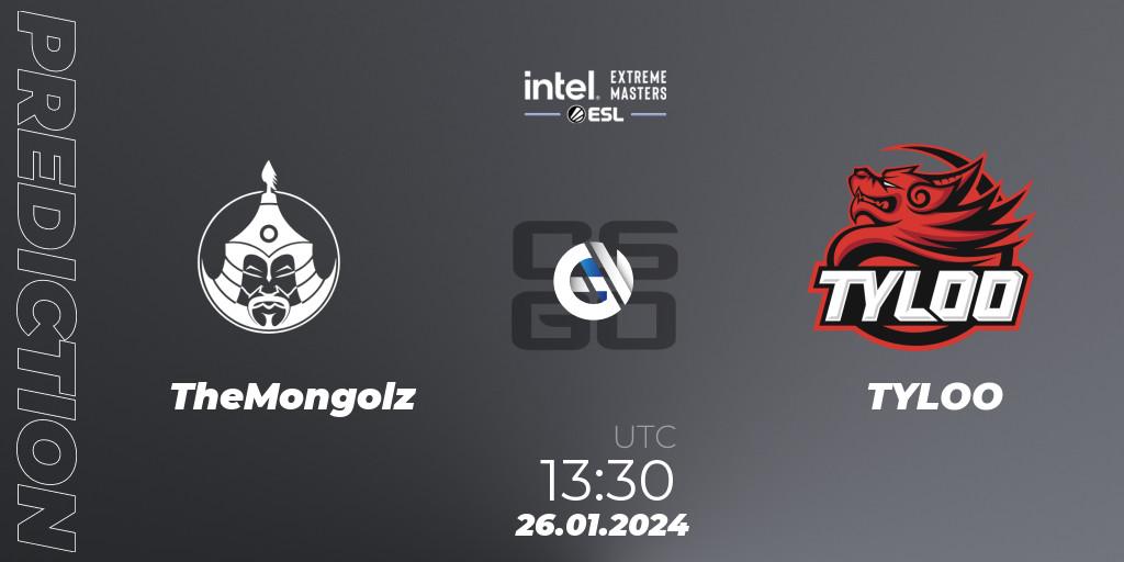 Pronósticos TheMongolz - TYLOO. 26.01.2024 at 13:30. Intel Extreme Masters China 2024: Asian Closed Qualifier - Counter-Strike (CS2)