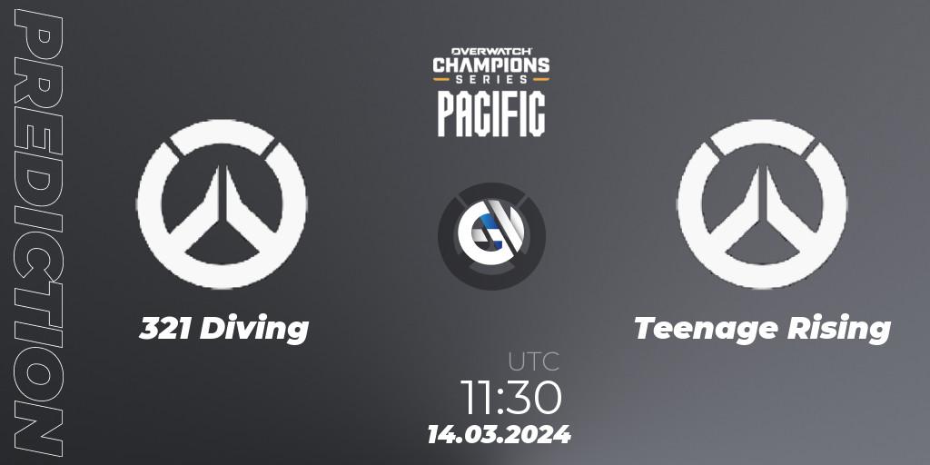 Pronósticos 321 Diving - Teenage Rising. 14.03.2024 at 11:30. Overwatch Champions Series 2024 - Stage 1 Pacific - Overwatch