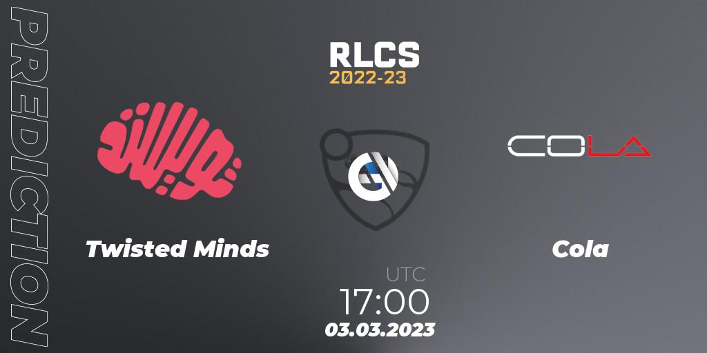 Pronósticos Twisted Minds - Cola. 03.03.2023 at 17:00. RLCS 2022-23 - Winter: Middle East and North Africa Regional 3 - Winter Invitational - Rocket League