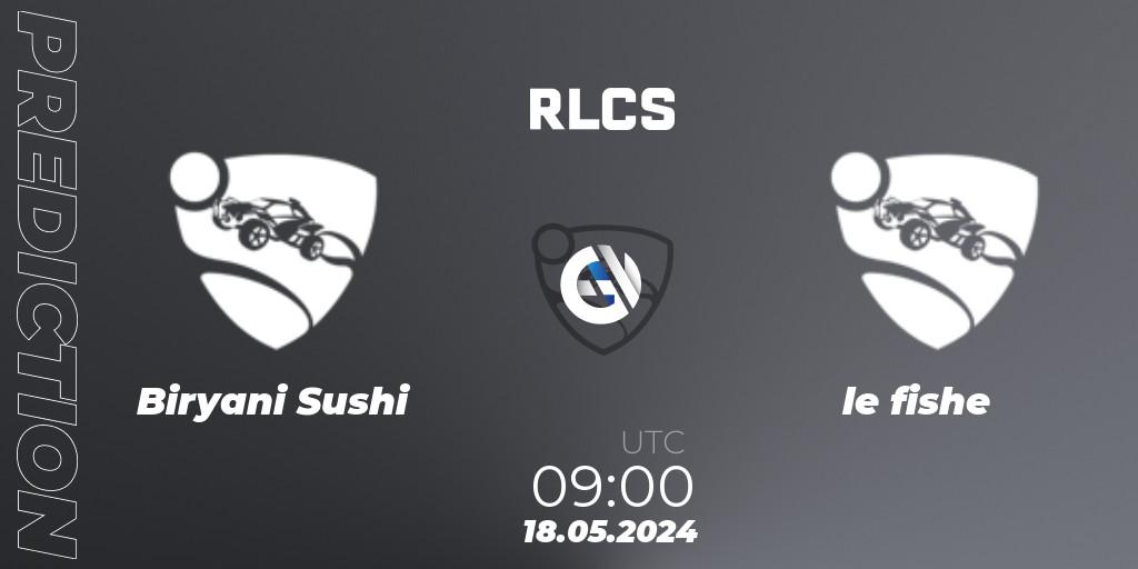 Pronósticos Biryani Sushi - le fishe. 18.05.2024 at 09:00. RLCS 2024 - Major 2: APAC Open Qualifier 5 - Rocket League