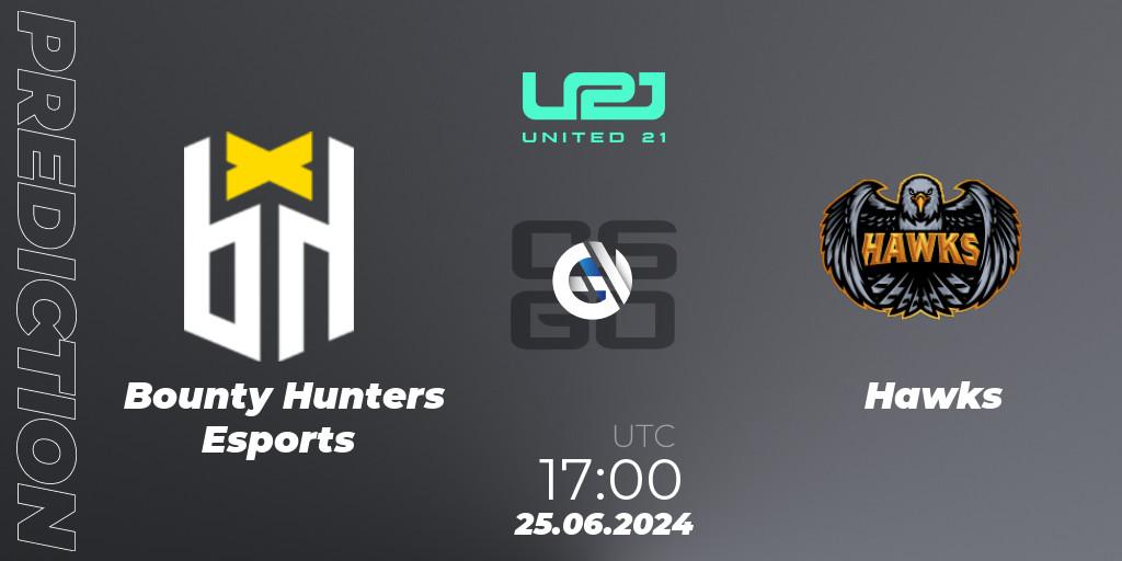 Pronósticos Bounty Hunters Esports - Hawks. 25.06.2024 at 17:00. United21 South America Season 1 - Counter-Strike (CS2)