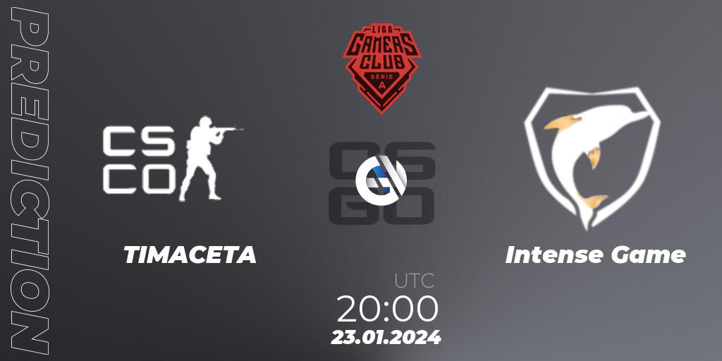 Pronósticos TIMACETA - Intense Game. 23.01.2024 at 20:00. Gamers Club Liga Série A: January 2024 - Counter-Strike (CS2)