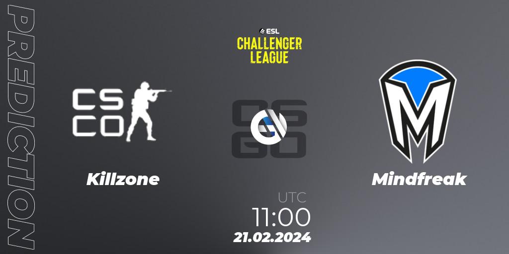 Pronósticos Killzone - Mindfreak. 21.02.2024 at 11:00. ESL Challenger League Season 47: Oceania - Counter-Strike (CS2)