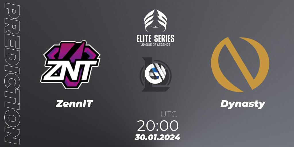 Pronósticos ZennIT - Dynasty. 30.01.2024 at 20:00. Elite Series Spring 2024 - LoL