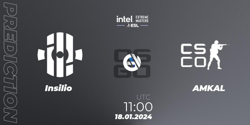 Pronósticos Insilio - AMKAL. 18.01.2024 at 11:00. Intel Extreme Masters China 2024: European Open Qualifier #1 - Counter-Strike (CS2)