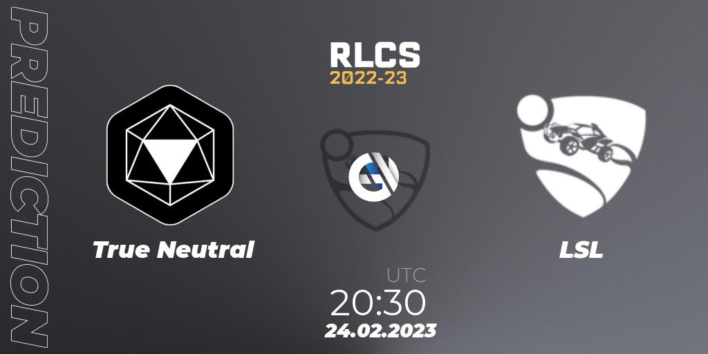 Pronósticos True Neutral - LSL. 24.02.2023 at 20:30. RLCS 2022-23 - Winter: South America Regional 3 - Winter Invitational - Rocket League