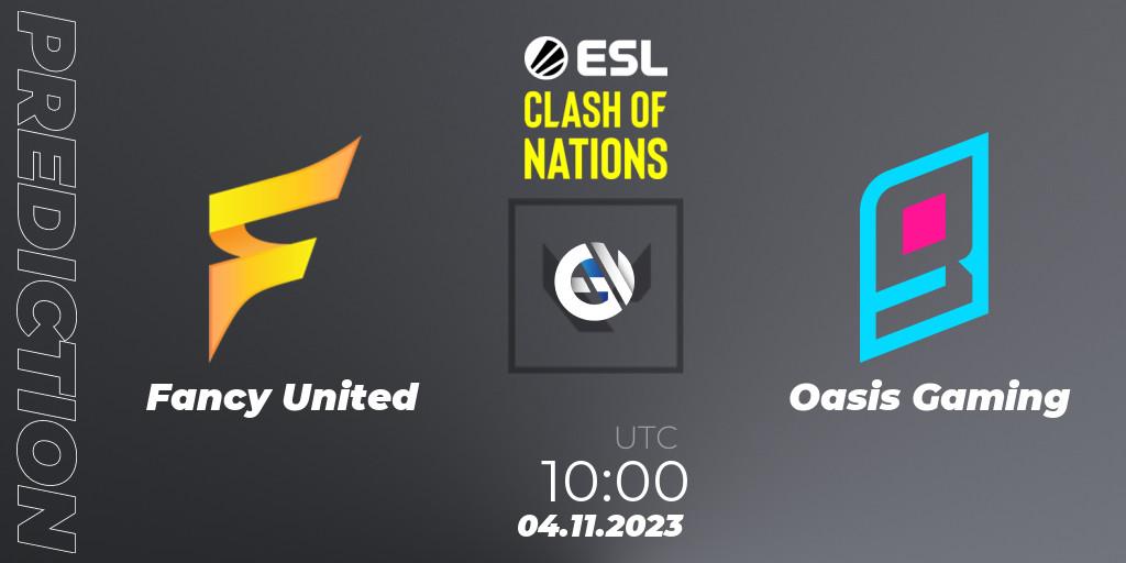 Pronósticos Fancy United - Oasis Gaming. 04.11.2023 at 12:30. ESL Clash of Nations 2023 - SEA Closed Qualifier - VALORANT