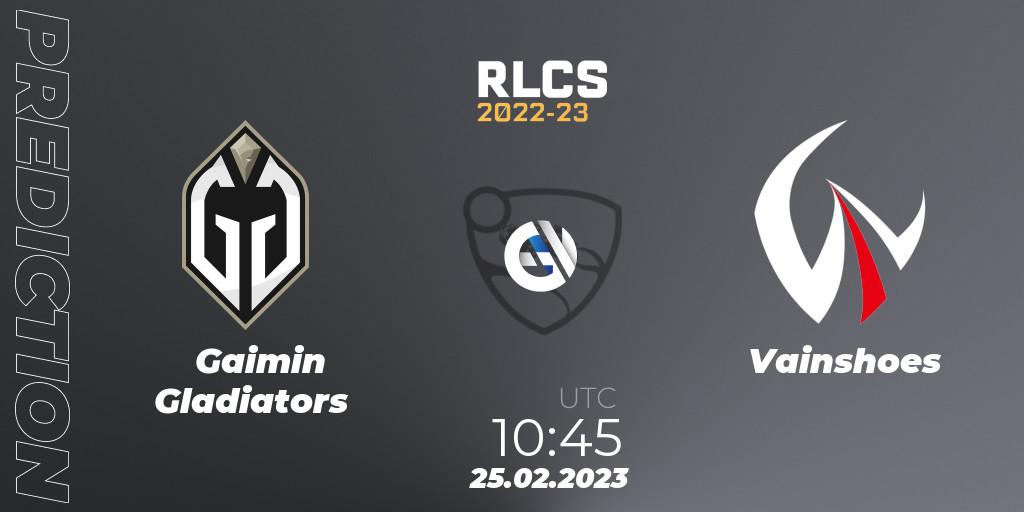 Pronósticos Gaimin Gladiators - Vainshoes. 25.02.2023 at 10:45. RLCS 2022-23 - Winter: Asia-Pacific Regional 3 - Winter Invitational - Rocket League