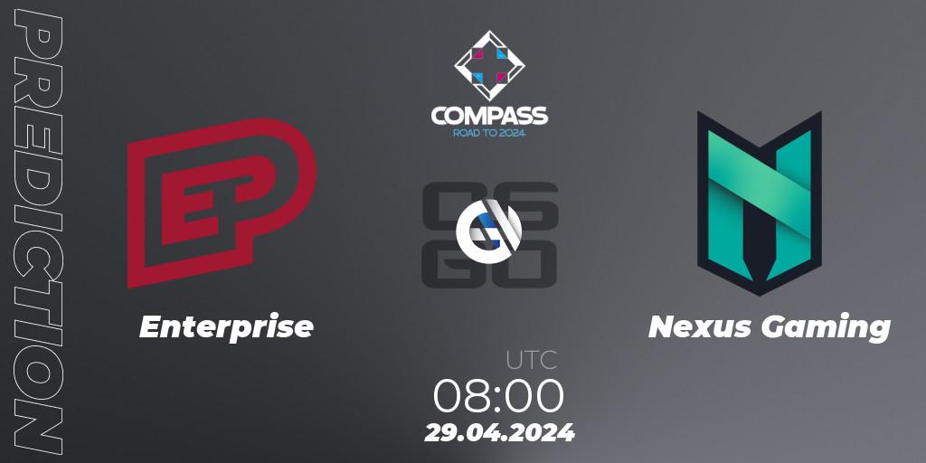 Pronósticos Enterprise - Nexus Gaming. 29.04.2024 at 08:00. YaLLa Compass Spring 2024 - Counter-Strike (CS2)