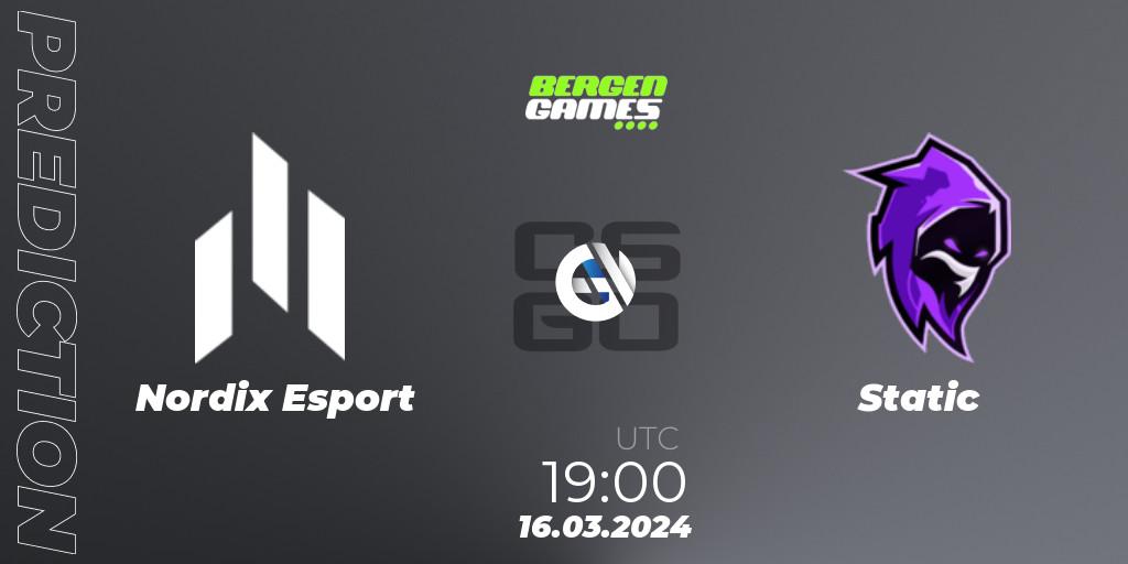 Pronósticos Nordix Esport - Static. 16.03.2024 at 18:00. Bergen Games 2024: Online Stage - Counter-Strike (CS2)